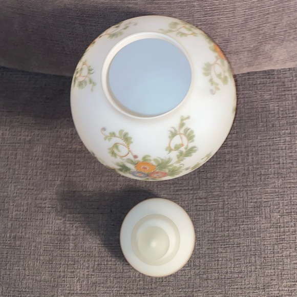 Vtg Frosted Satin Bristol Glass Pedestal Apothecary Globe Jar Handpainted Floral - Picture 6 of 8